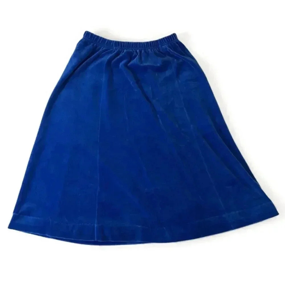 Aileen Womens Vintage Blue Velour A Line Skirt Elastic Waistband Medium